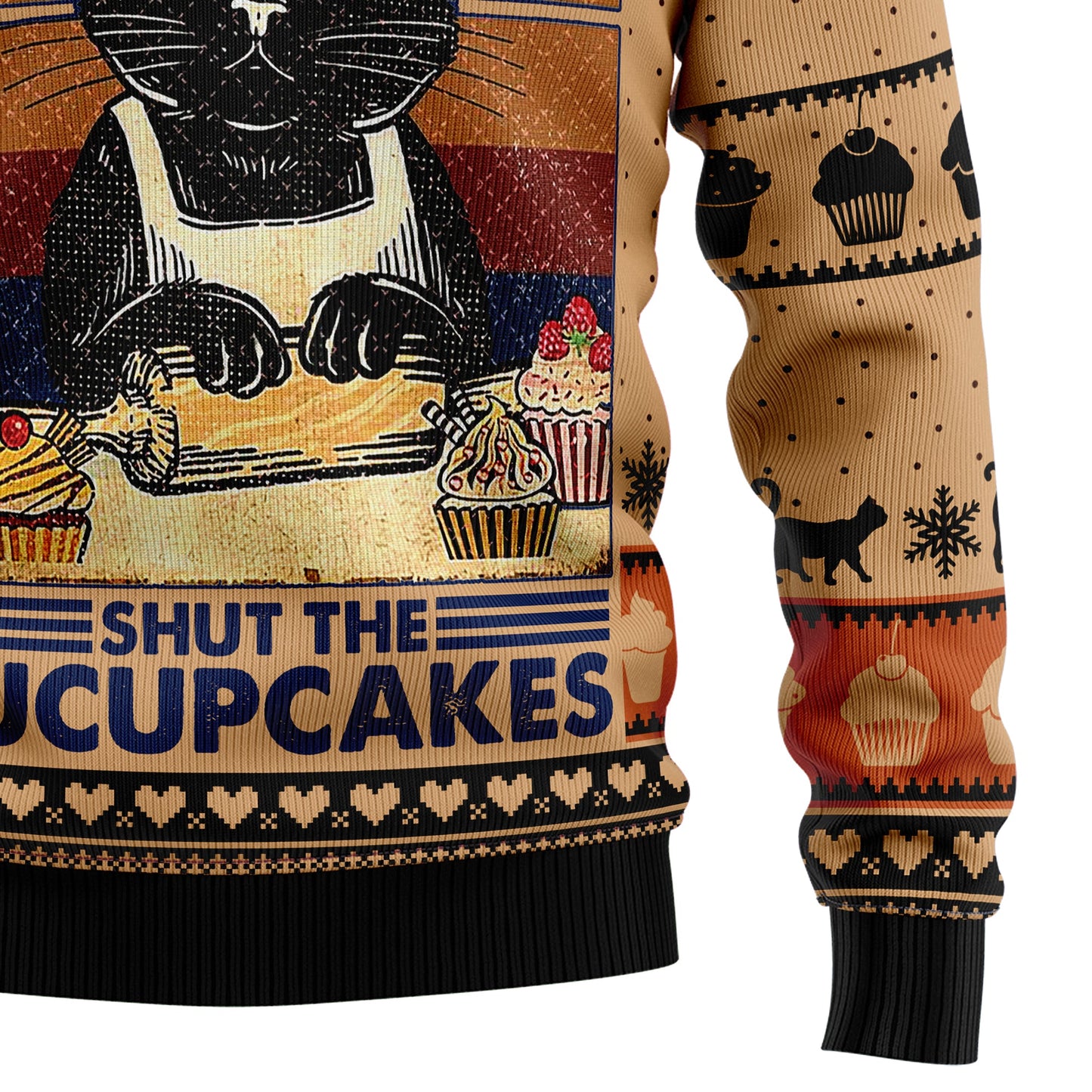 I Just Baked You Some Shut The Fucupcakes Ugly Christmas Sweater, Black Cat Chef Vintage Ugly Sweater, Fucupcakes Crewneck Knitted Ugly Sweater