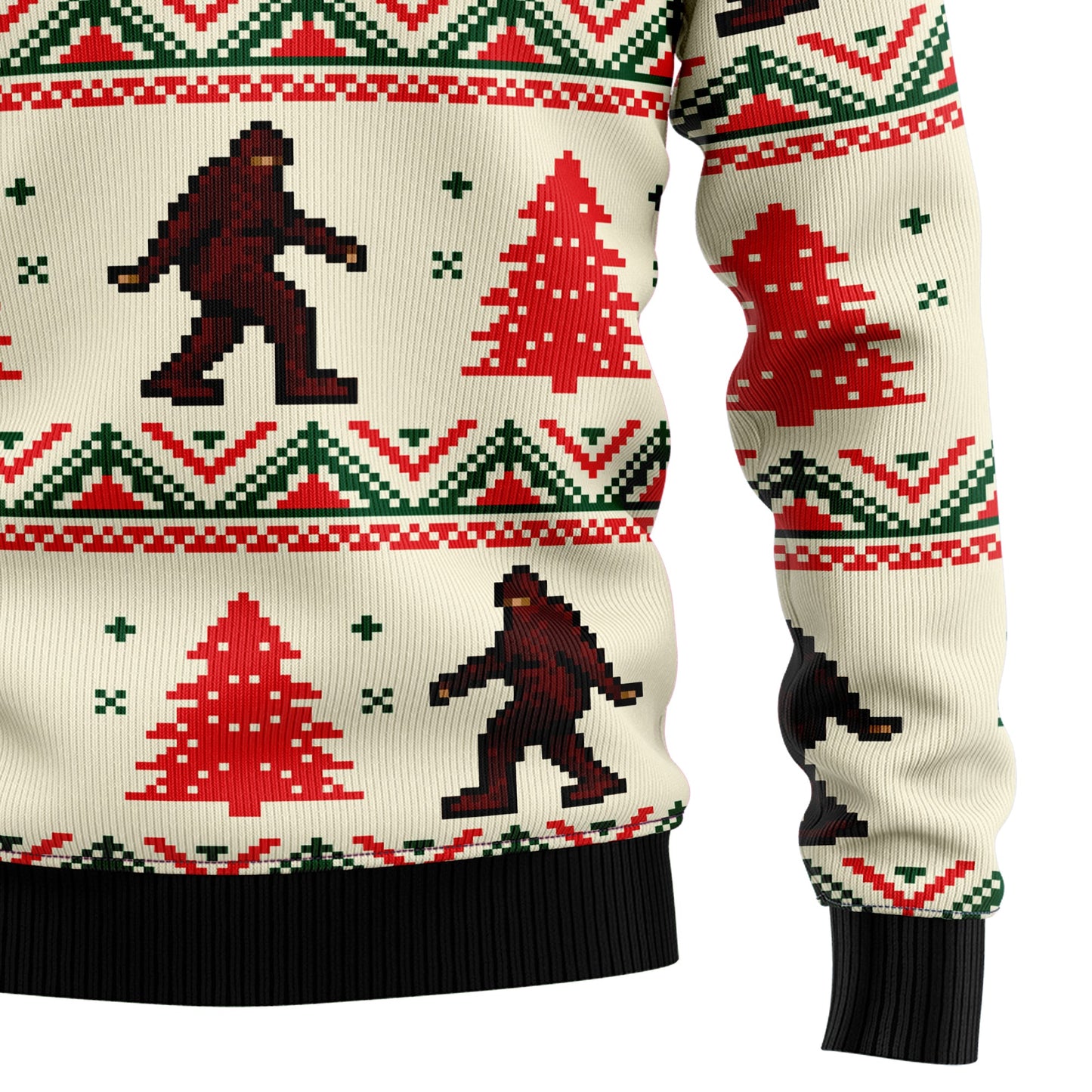 Amazing Bigfoot Sasquatch Ugly Christmas Sweater, Yeti Bigfoot Red Pine Tree Pattern Christmas Ugly Sweater, Christmas Crewneck Knitted Ugly Sweater