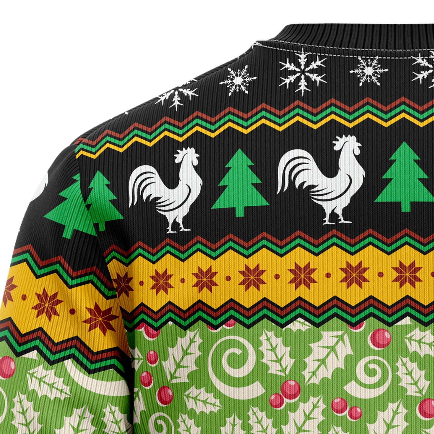 Chicken Cluckry Christmas Pattern Ugly Christmas Sweater, Santa Rooster Christmas Ugly Sweater, Chicken Christmas Crewneck Knitted Ugly Sweaters