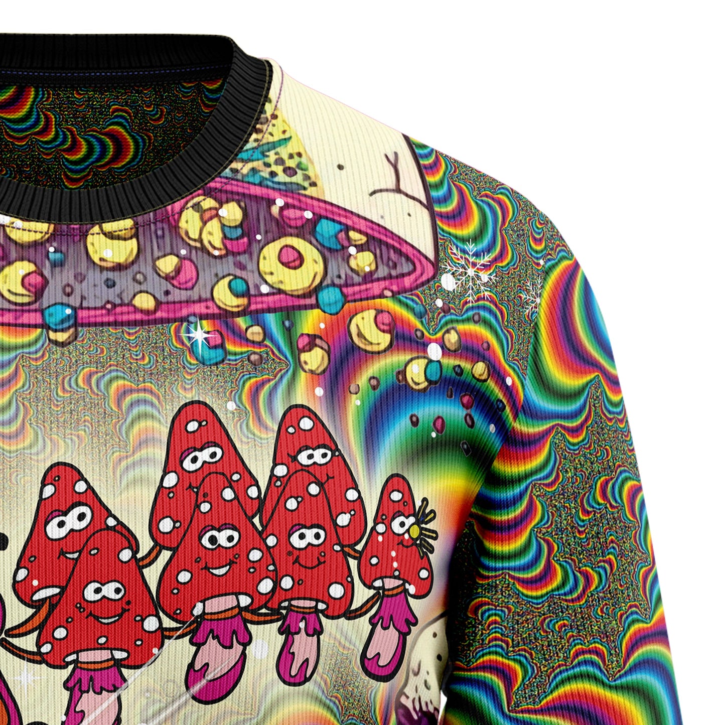 Santa And Mushroom Ugly Christmas Sweater, Hippie Mushroom All-over Printed Colorful Ugly Sweater, Santa Mushroom Xmas Crewneck Knitted Ugly Sweater