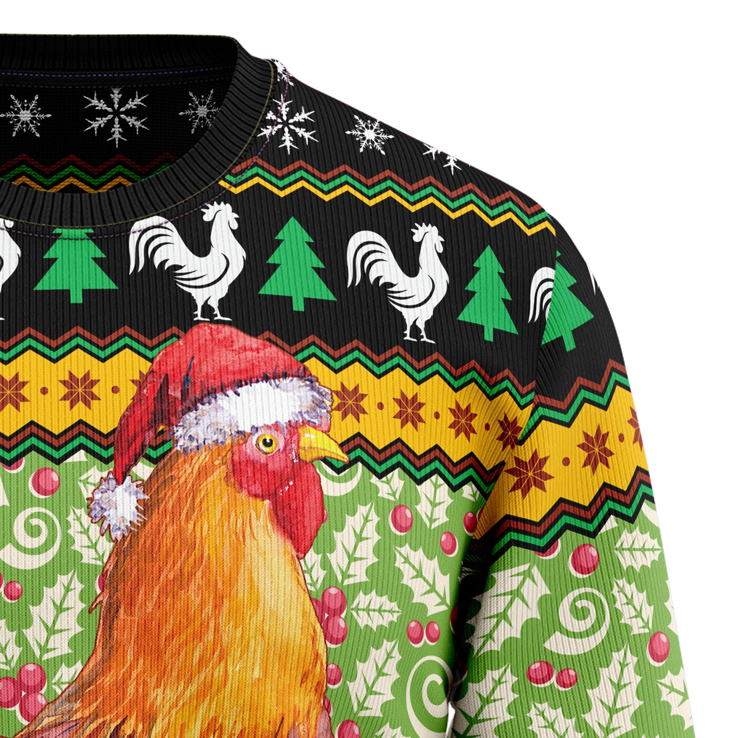 Chicken Cluckry Christmas Pattern Ugly Christmas Sweater, Santa Rooster Christmas Ugly Sweater, Chicken Christmas Crewneck Knitted Ugly Sweaters