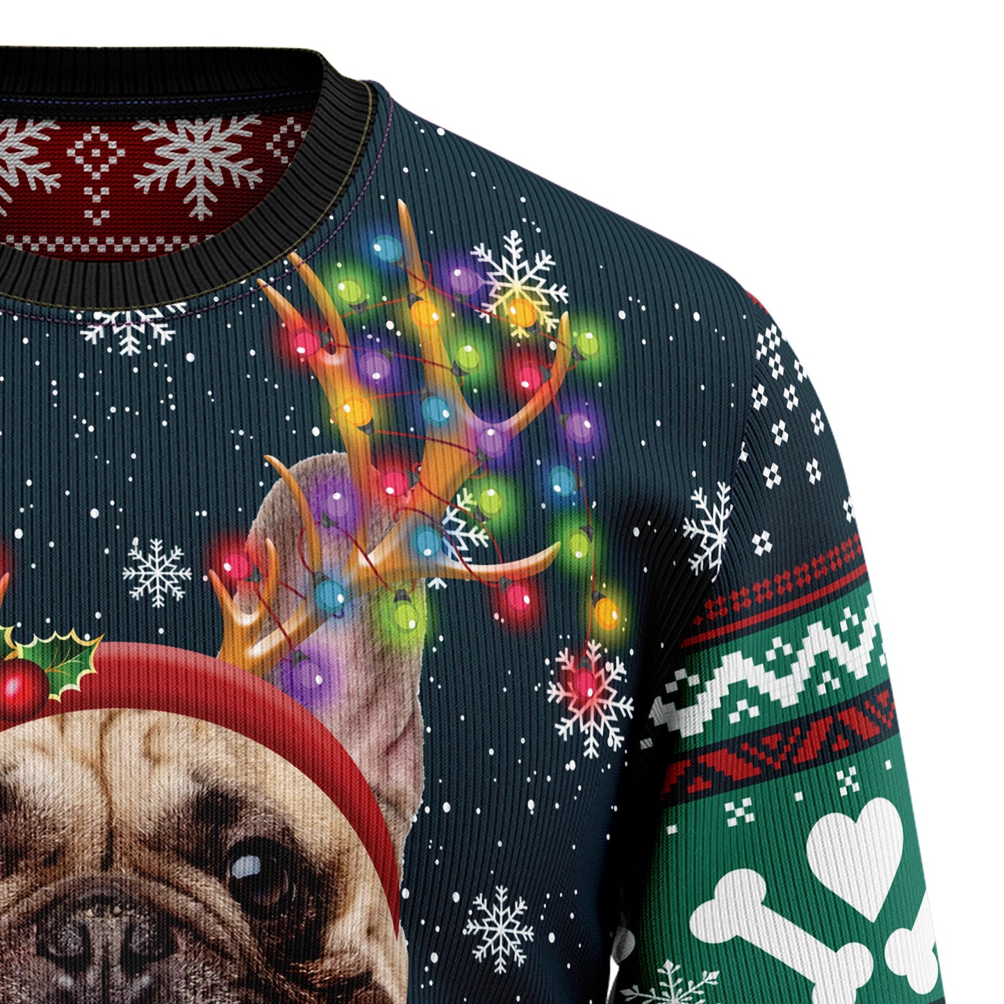 Cool French Bulldog Ugly Christmas Sweater, Frenchie Dog With Antler Christmas Lights Ugly Sweater, Dog Lovers Xmas Crewneck Knitted Ugly Sweater