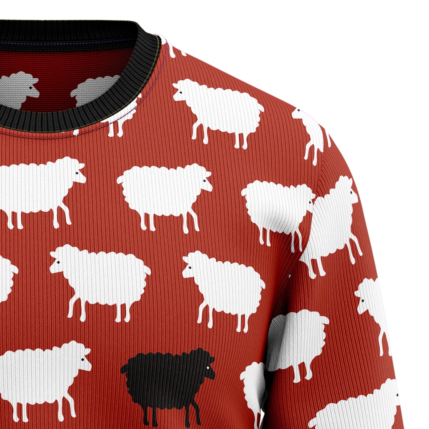 Black And White Sheep Ugly Christmas Sweater, Sheeps All-over Printed Red Christmas Ugly Sweater, Sheep Lover Xmas Gift Crewneck Knitted Sweater