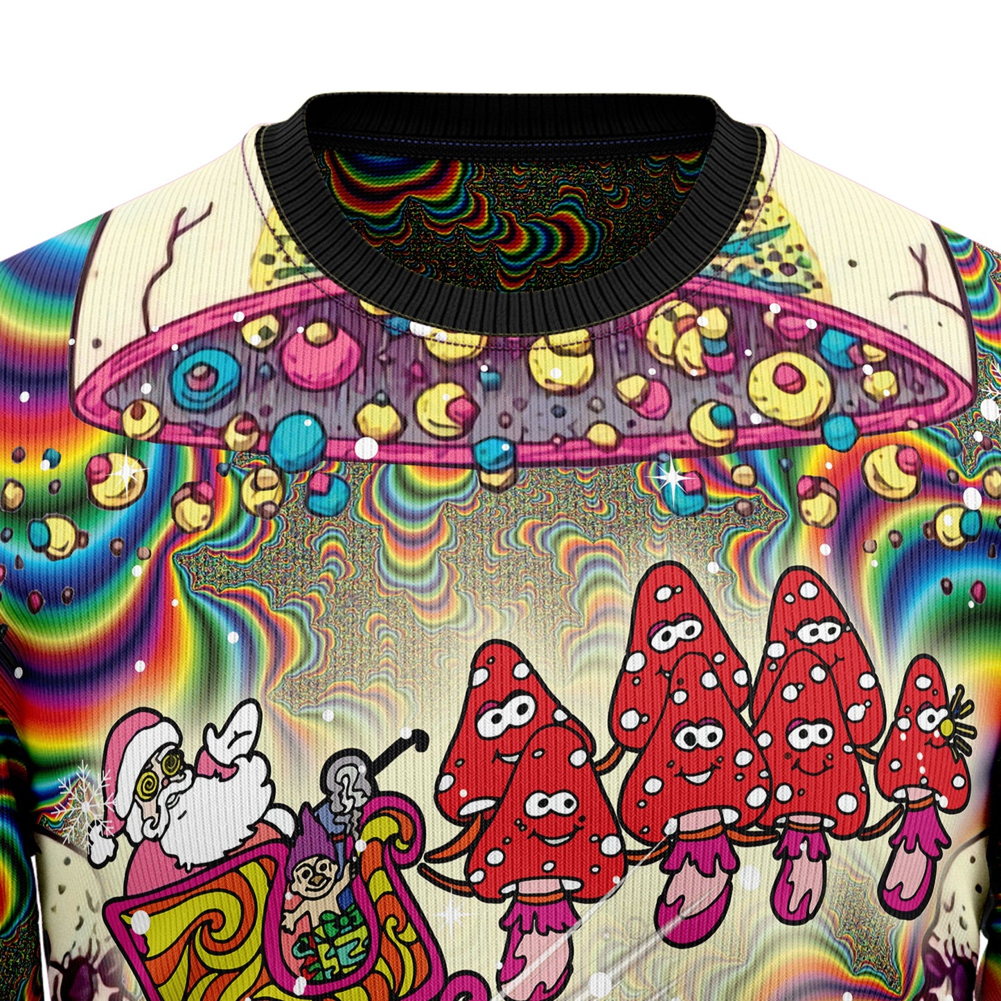 Santa And Mushroom Ugly Christmas Sweater, Hippie Mushroom All-over Printed Colorful Ugly Sweater, Santa Mushroom Xmas Crewneck Knitted Ugly Sweater