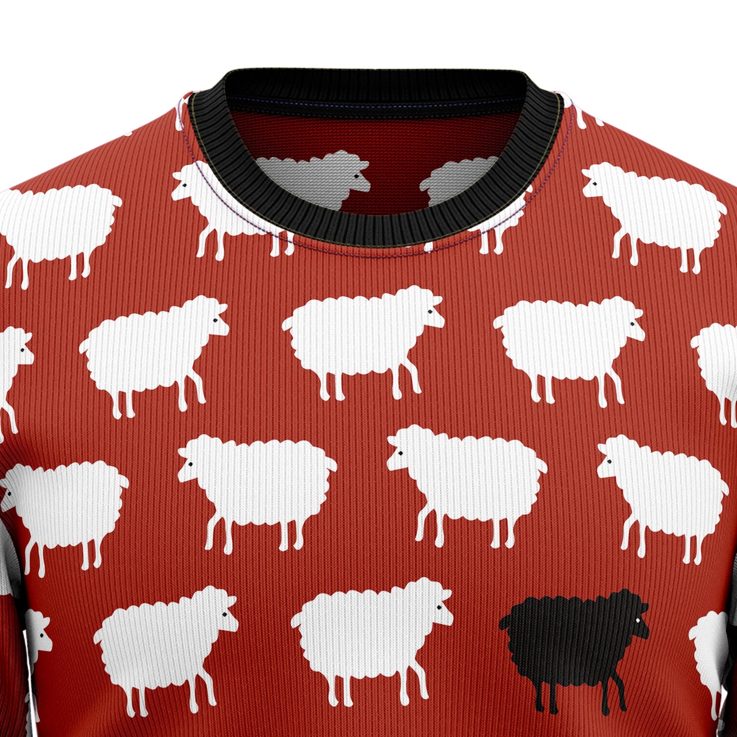 Black And White Sheep Ugly Christmas Sweater, Sheeps All-over Printed Red Christmas Ugly Sweater, Sheep Lover Xmas Gift Crewneck Knitted Sweater