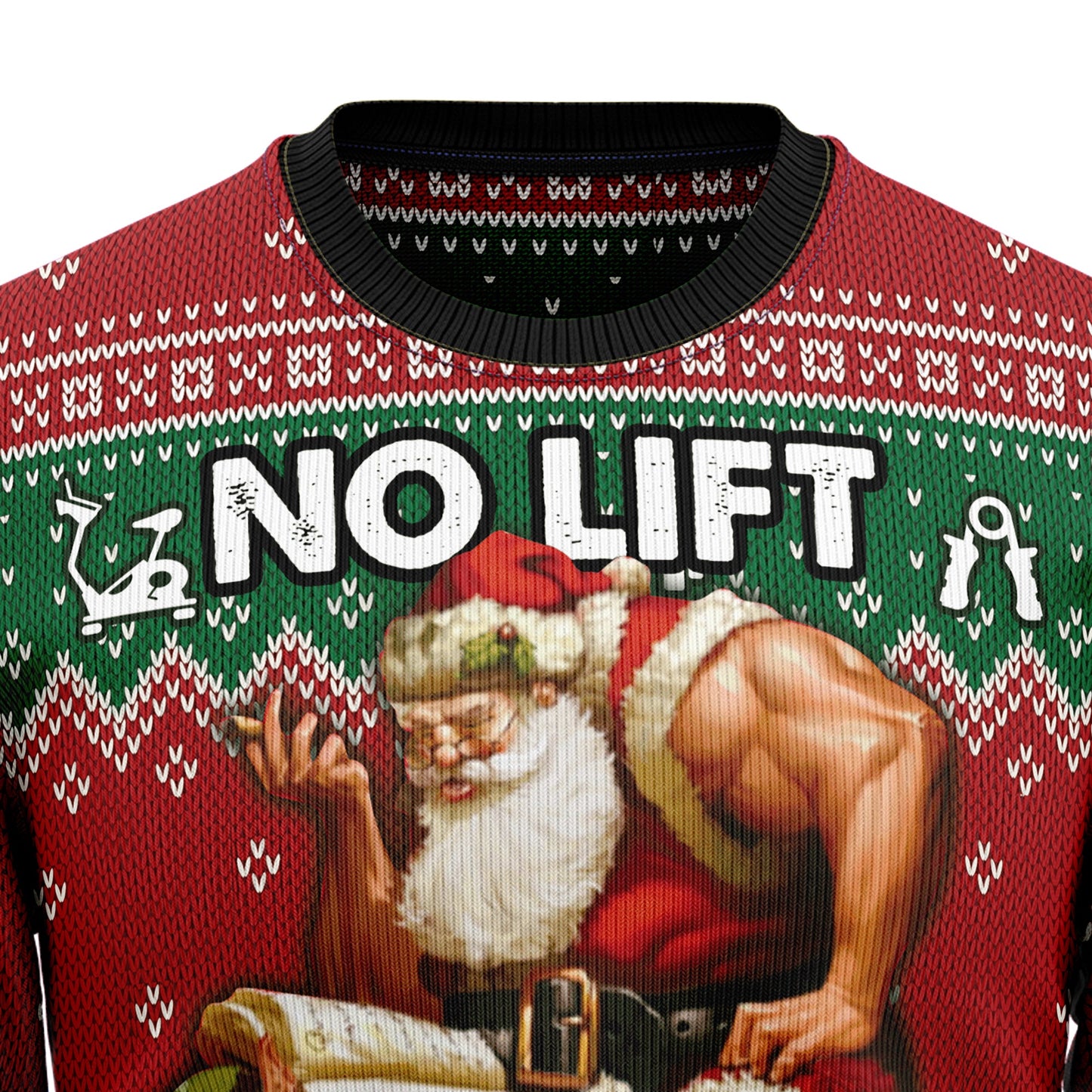 No Lift No Gift Santa Claus Ugly Christmas Sweater, Funny Santa Gym Workout Christmas Ugly Sweater, Merry Christmas Crewneck Knitted Ugly Sweater