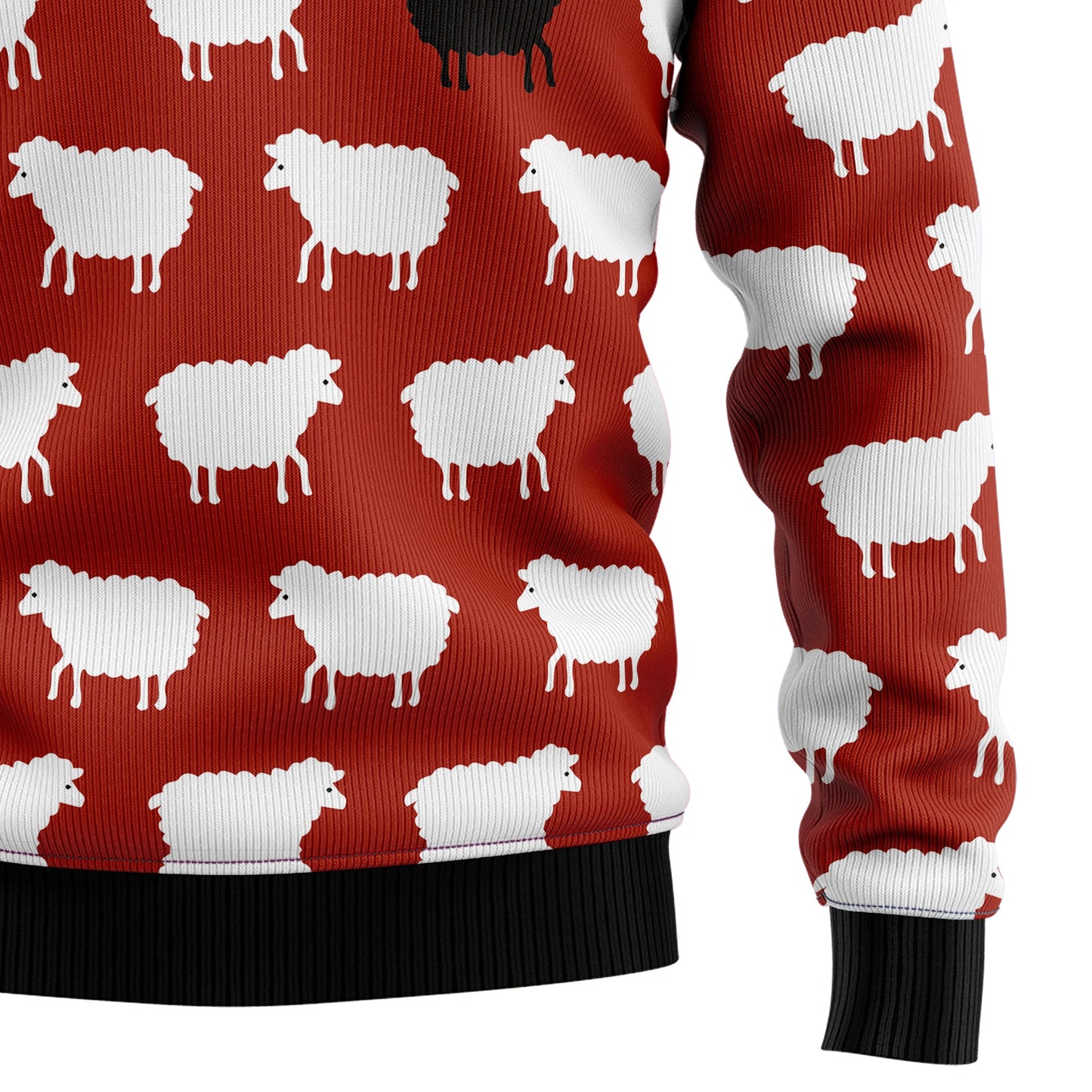 Black And White Sheep Ugly Christmas Sweater, Sheeps All-over Printed Red Christmas Ugly Sweater, Sheep Lover Xmas Gift Crewneck Knitted Sweater