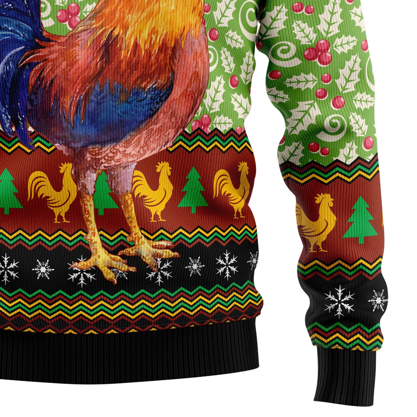 Chicken Cluckry Christmas Pattern Ugly Christmas Sweater, Santa Rooster Christmas Ugly Sweater, Chicken Christmas Crewneck Knitted Ugly Sweaters