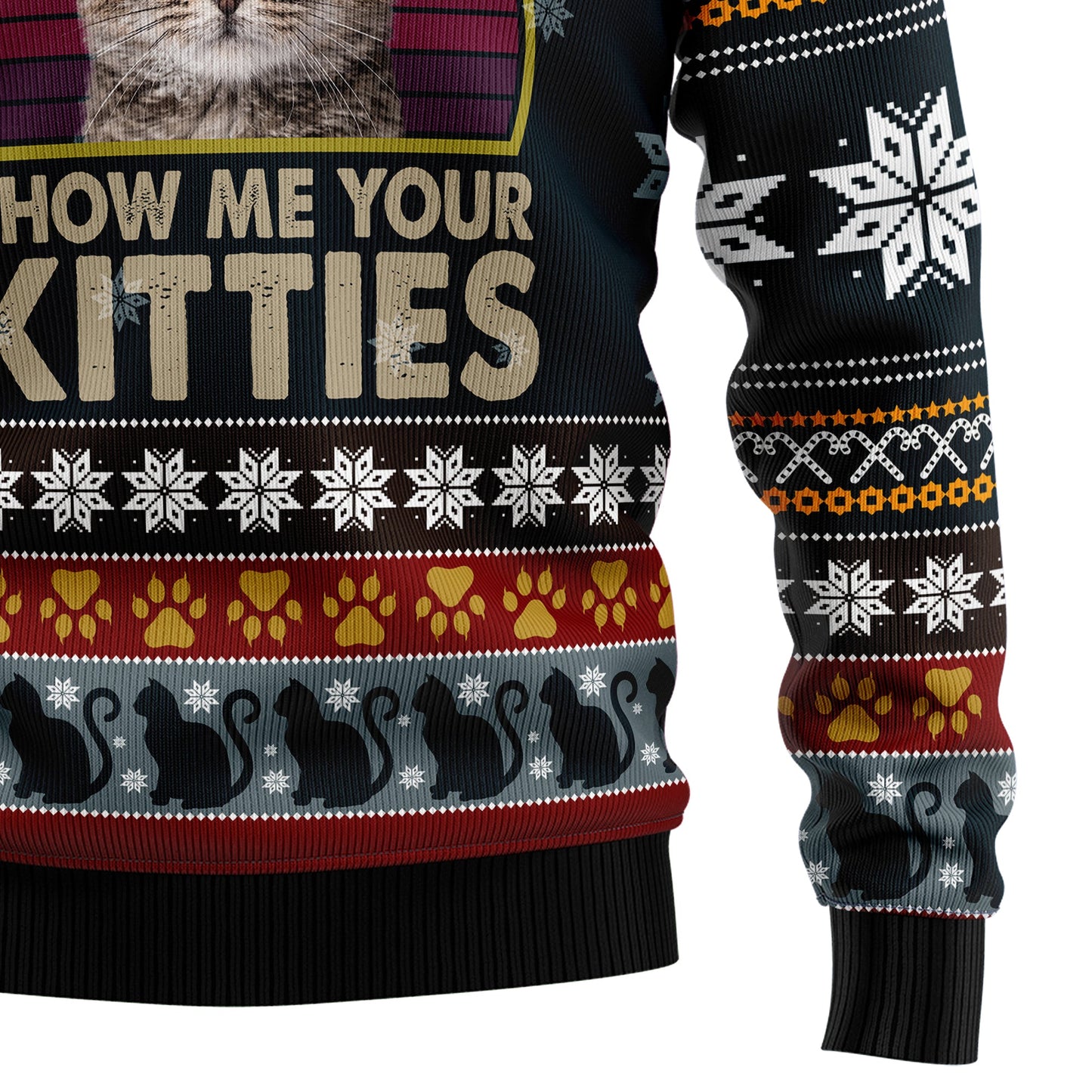 Cat Show Me Your Kitties Ugly Christmas Sweater, Cat Portrait 3d Printed Christmas Ugly Sweater, Cat Lovers Christmas Crewneck Knitted Ugly Sweater