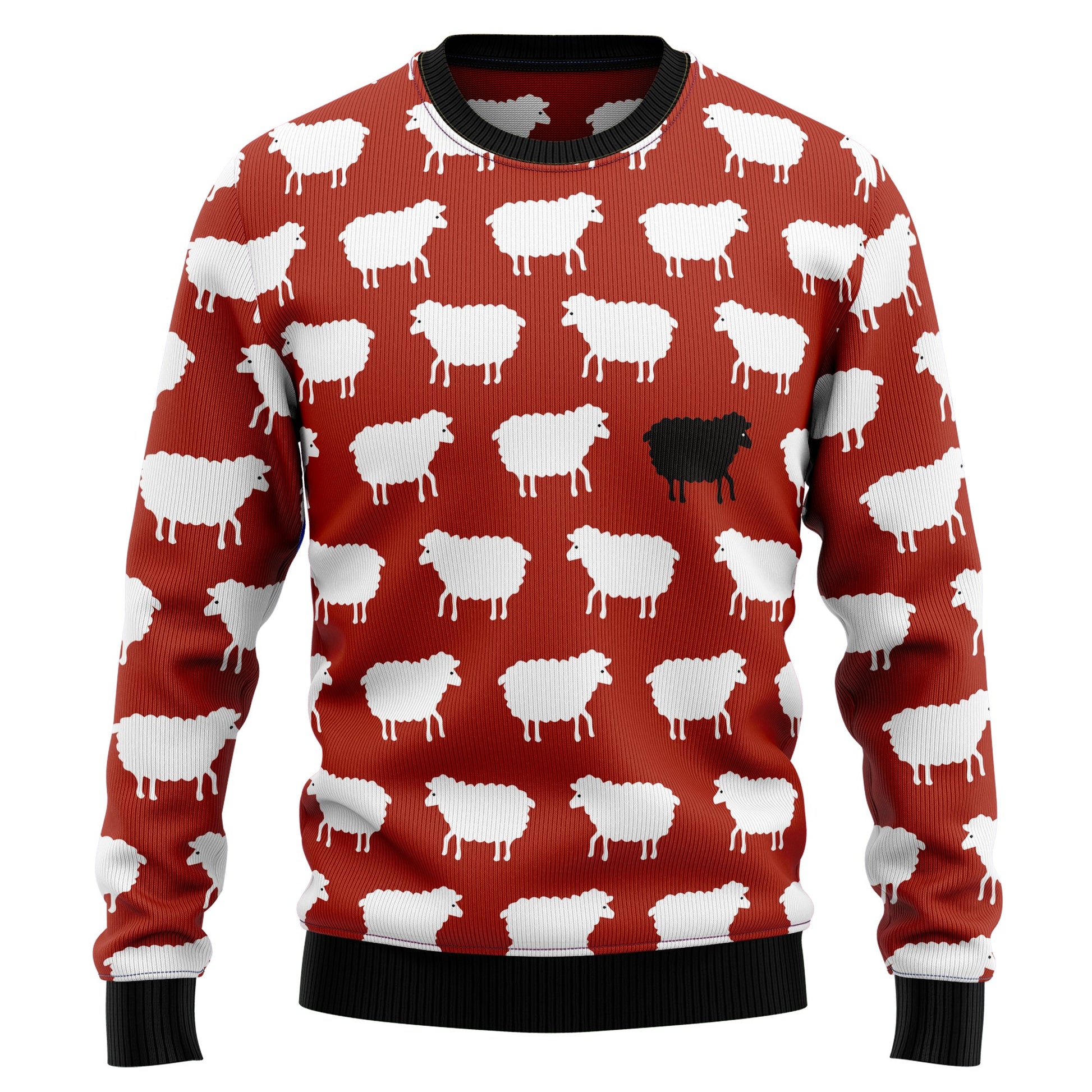 Black And White Sheep Ugly Christmas Sweater, Sheeps All-over Printed Red Christmas Ugly Sweater, Sheep Lover Xmas Gift Crewneck Knitted Sweater