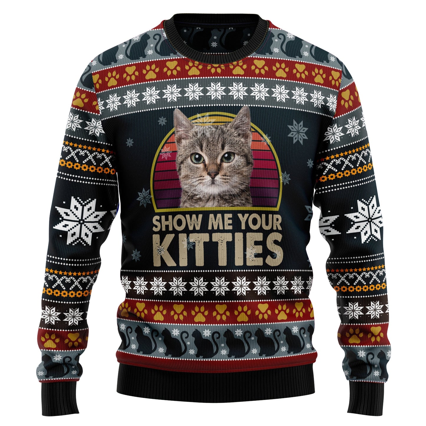 Cat Show Me Your Kitties Ugly Christmas Sweater, Cat Portrait 3d Printed Christmas Ugly Sweater, Cat Lovers Christmas Crewneck Knitted Ugly Sweater