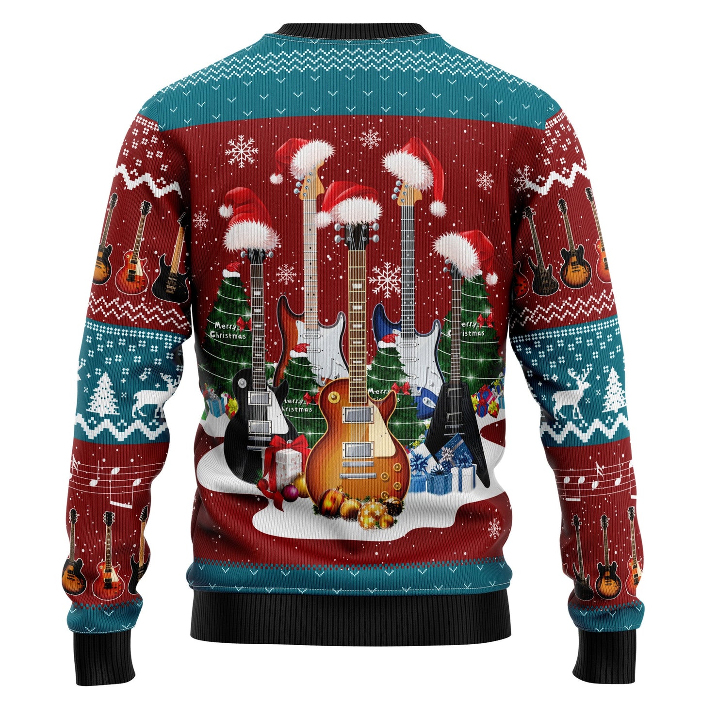 Electric Guitar With Santa Hat Ugly Christmas Sweater, Guitars Snowflakes Christmas Ugly Sweater, Guitar Lover Xmas Gift Crewneck Knitted Sweater