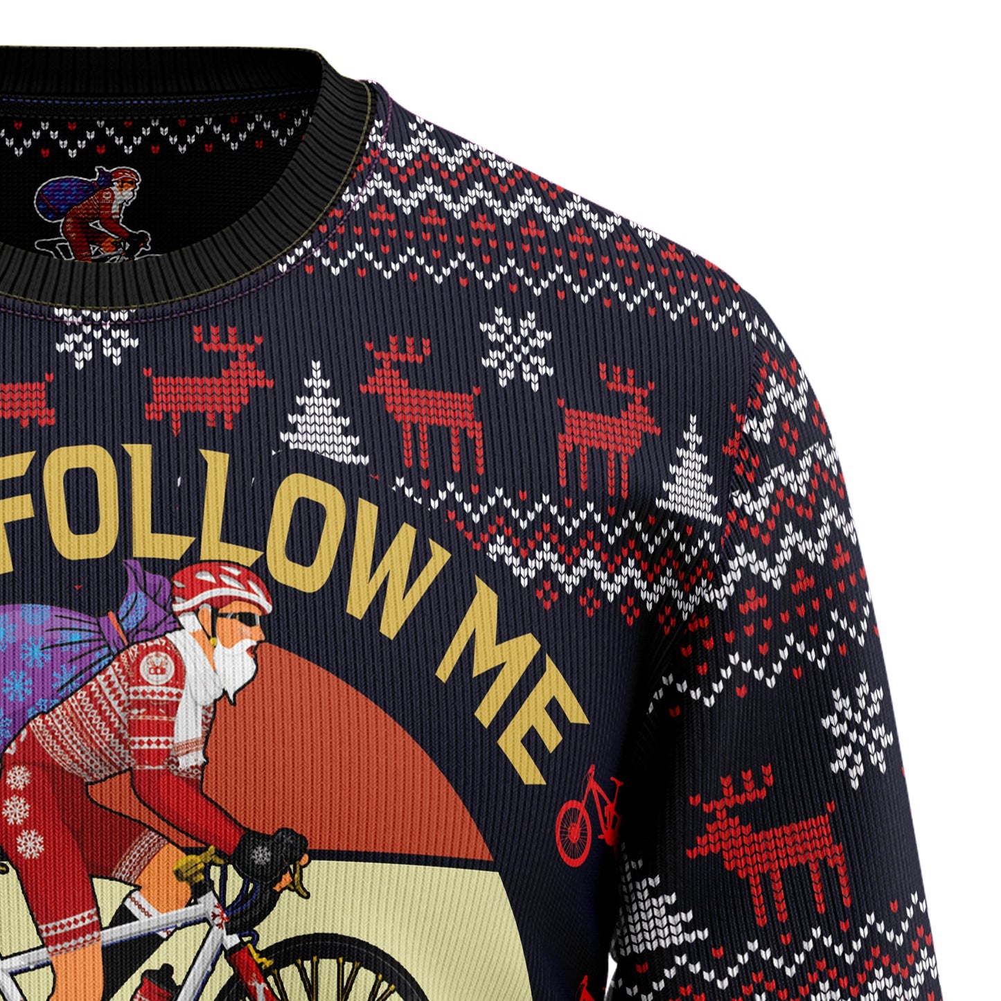 Satan Claus On Mountain Bike Ugly Christmas Sweater, Don't Follow Me I Do Stupid Things Santa Riding Ugly Sweater,biking Crewneck Knitted Sweater