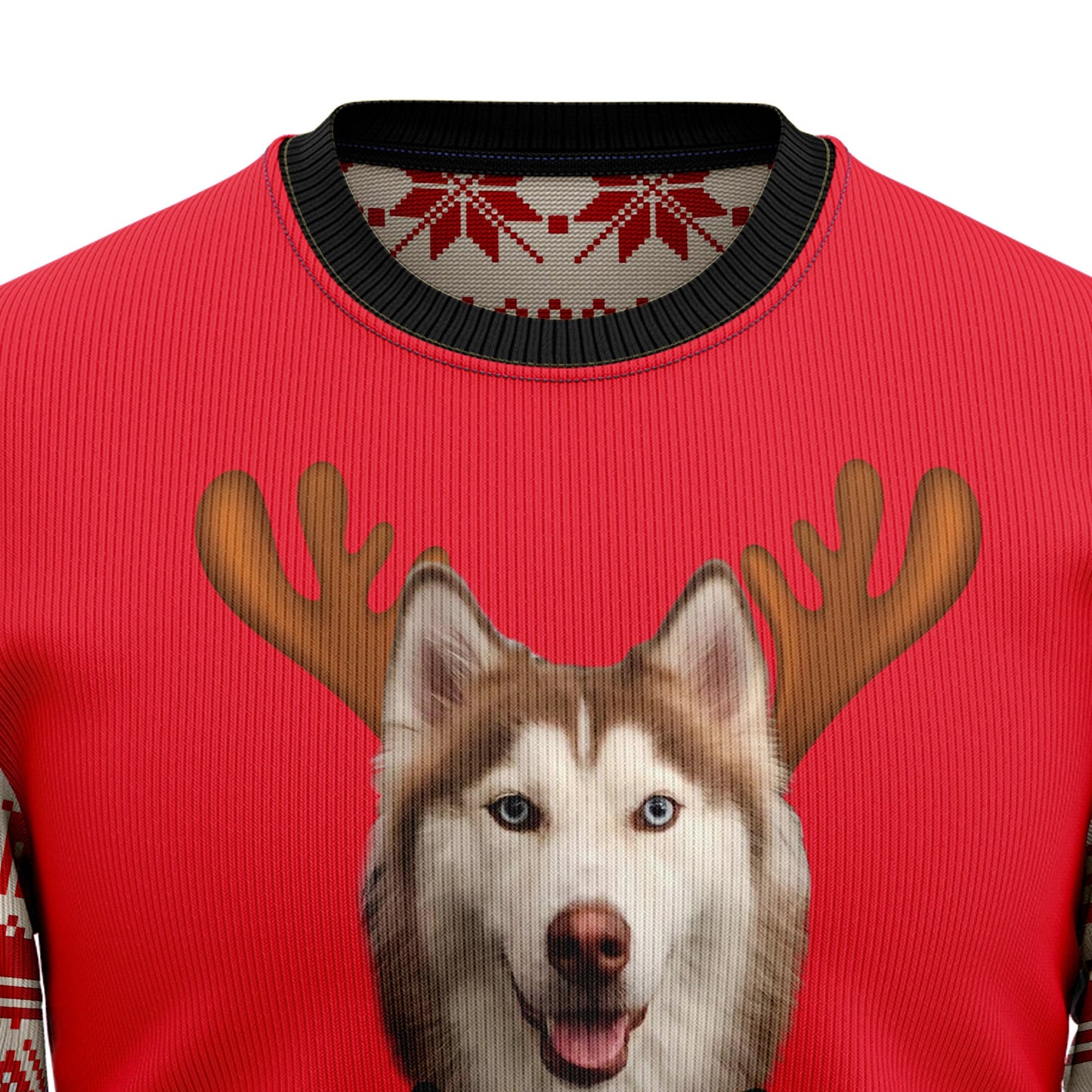 Personalized Face With Reindeer Antler Ugly Christmas Sweater, Custom Face Dog Reindeer Funny Ugly Sweaters, Christmas Crewneck Knitted Ugly Sweater