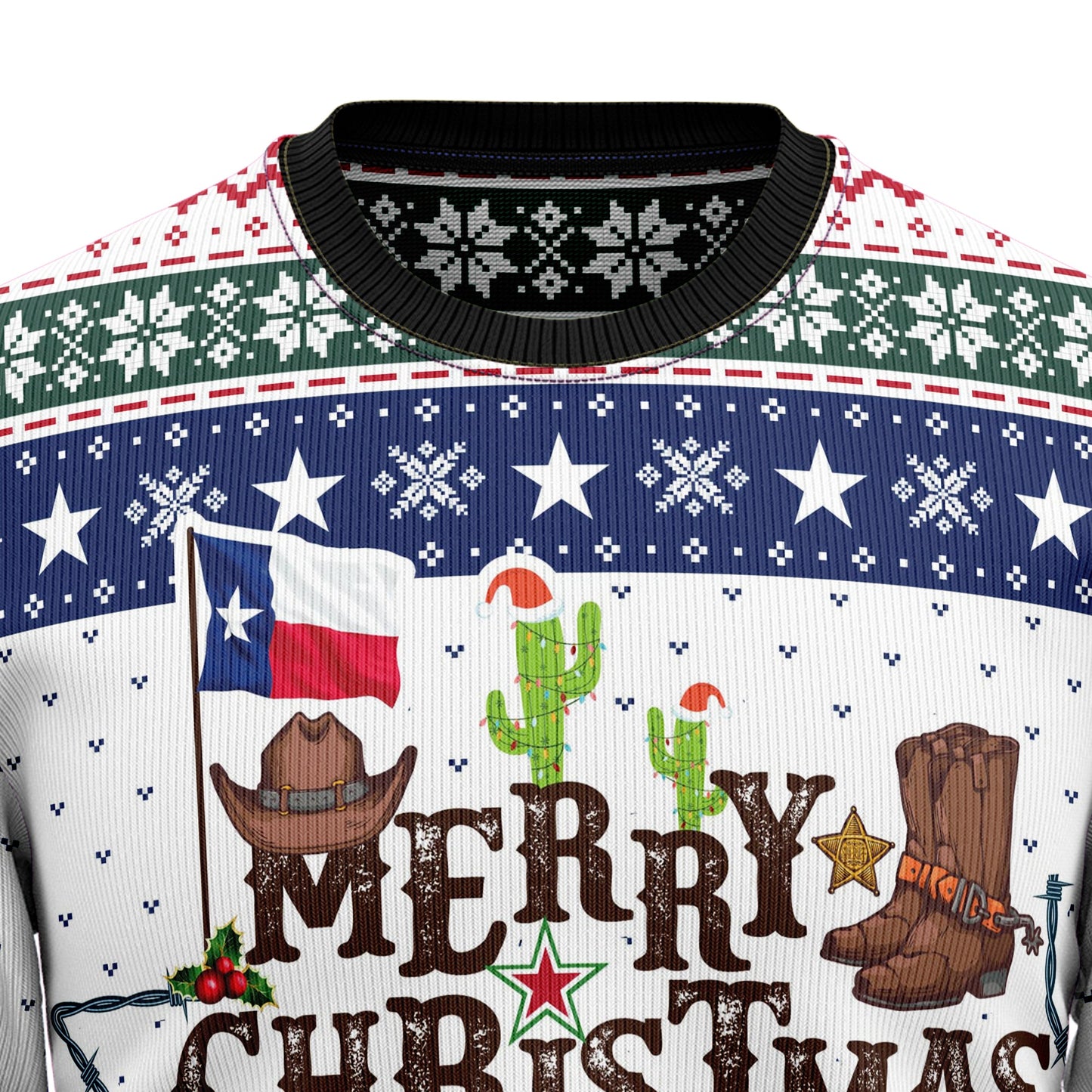 Merry Christmas Y'all Texas Ugly Christmas Sweater, Western Desert Texas Cowboy Christmas Ugly Sweater, Texas State Xmas Crewneck Knitted Sweater