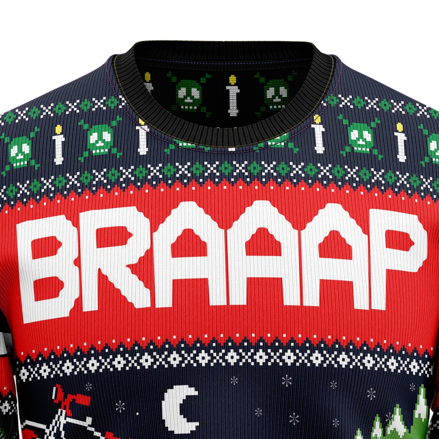 Motorbike Braaap Ugly Christmas Sweater, Motorcycle Santa Sleigh Christmas Ugly Sweater, Motorbike Lover Christmas Crewneck Knitted Ugly Sweater