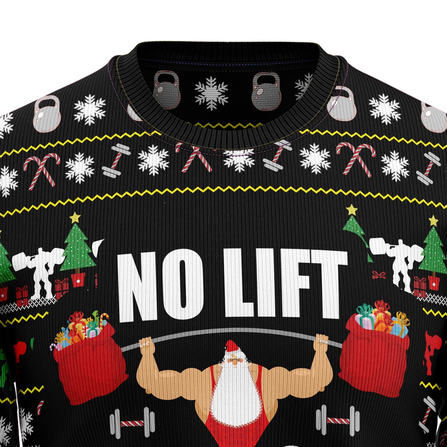 No Lift No Gift Santa Claus Ugly Christmas Sweater, Funny Santa Gym Workout Merry Liftmas Ugly Sweater, Christmas Crewneck Knitted Ugly Sweaters