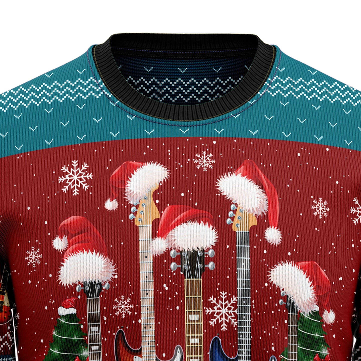 Electric Guitar With Santa Hat Ugly Christmas Sweater, Guitars Snowflakes Christmas Ugly Sweater, Guitar Lover Xmas Gift Crewneck Knitted Sweater