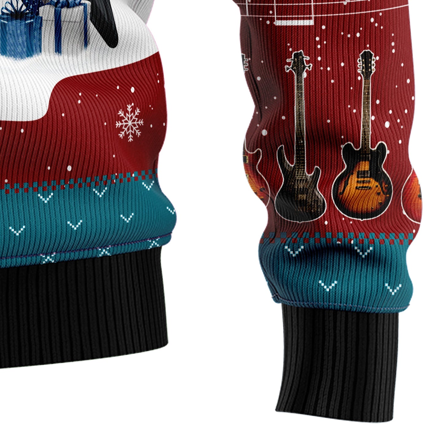 Electric Guitar With Santa Hat Ugly Christmas Sweater, Guitars Snowflakes Christmas Ugly Sweater, Guitar Lover Xmas Gift Crewneck Knitted Sweater