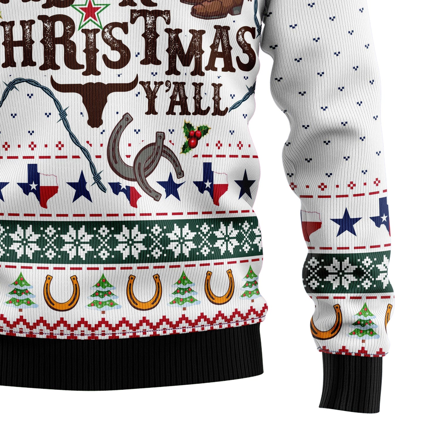 Merry Christmas Y'all Texas Ugly Christmas Sweater, Western Desert Texas Cowboy Christmas Ugly Sweater, Texas State Xmas Crewneck Knitted Sweater