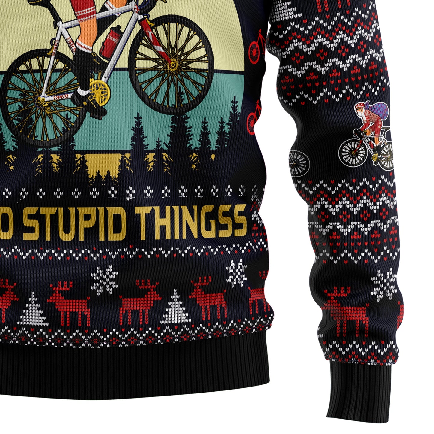 Satan Claus On Mountain Bike Ugly Christmas Sweater, Don't Follow Me I Do Stupid Things Santa Riding Ugly Sweater,biking Crewneck Knitted Sweater