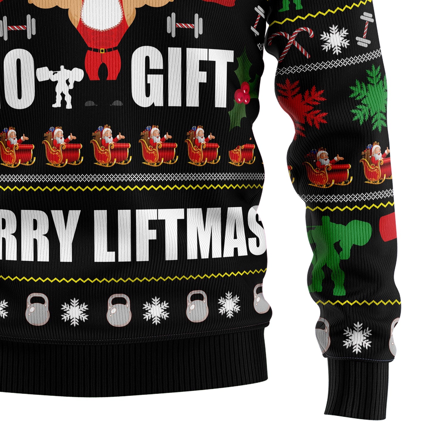 No Lift No Gift Santa Claus Ugly Christmas Sweater, Funny Santa Gym Workout Merry Liftmas Ugly Sweater, Christmas Crewneck Knitted Ugly Sweaters