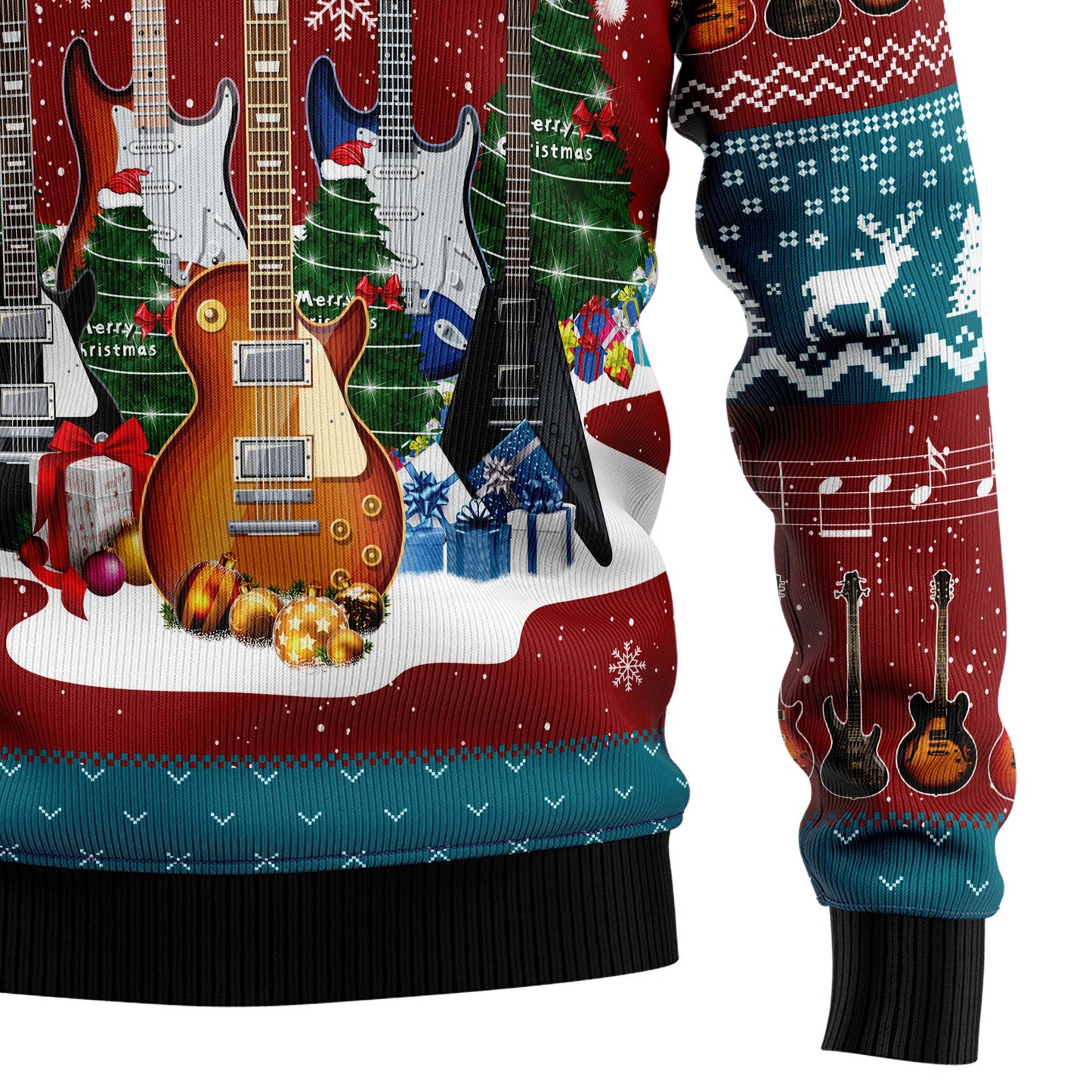 Electric Guitar With Santa Hat Ugly Christmas Sweater, Guitars Snowflakes Christmas Ugly Sweater, Guitar Lover Xmas Gift Crewneck Knitted Sweater