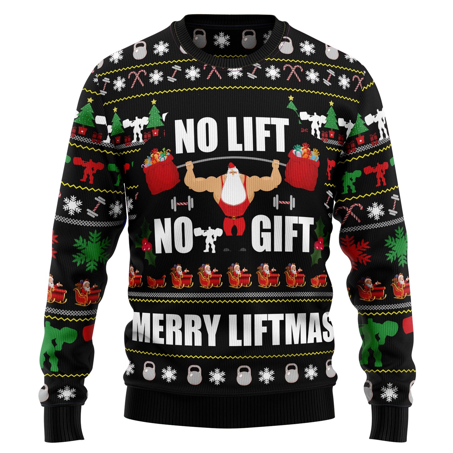 No Lift No Gift Santa Claus Ugly Christmas Sweater, Funny Santa Gym Workout Merry Liftmas Ugly Sweater, Christmas Crewneck Knitted Ugly Sweaters