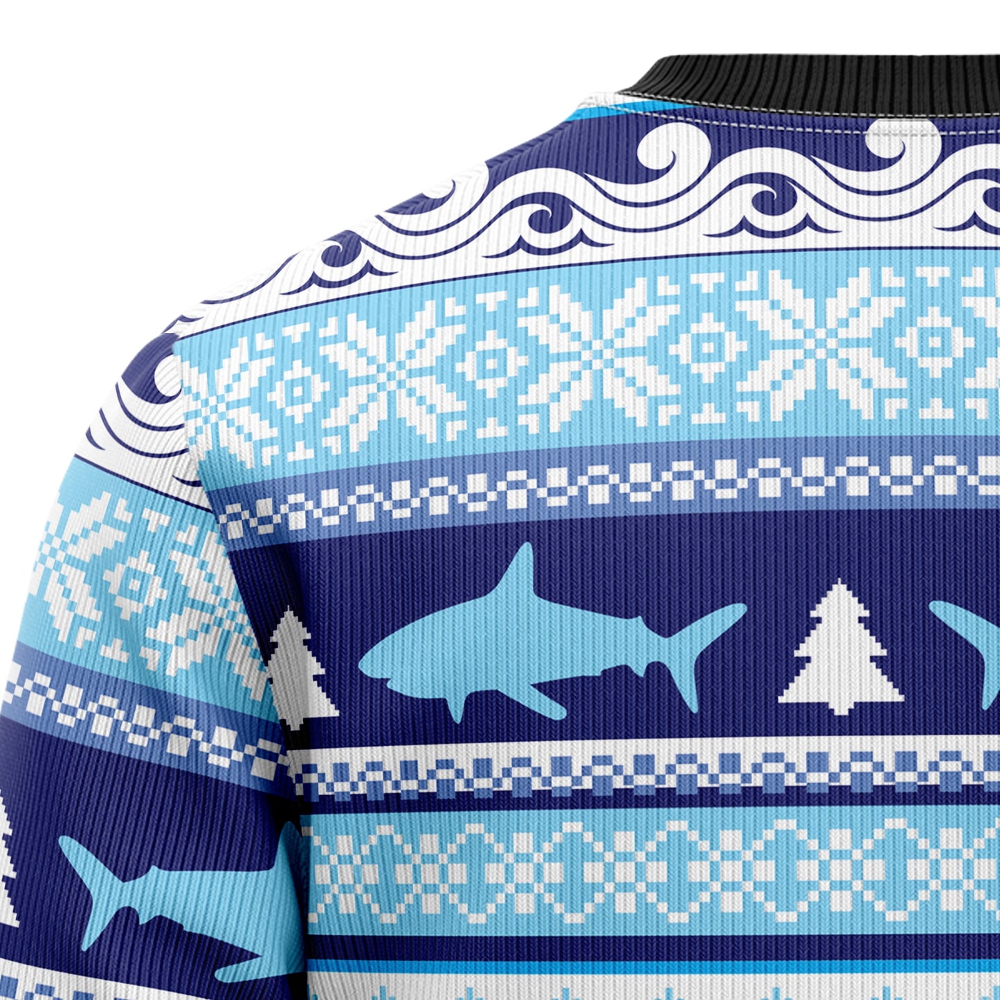 Shark Christmas Tree Ugly Christmas Sweater, Christmas Lights Shark Pine Tree Blue Ugly Sweater, Shark Lovers Christmas Crewneck Knitted Ugly Sweater