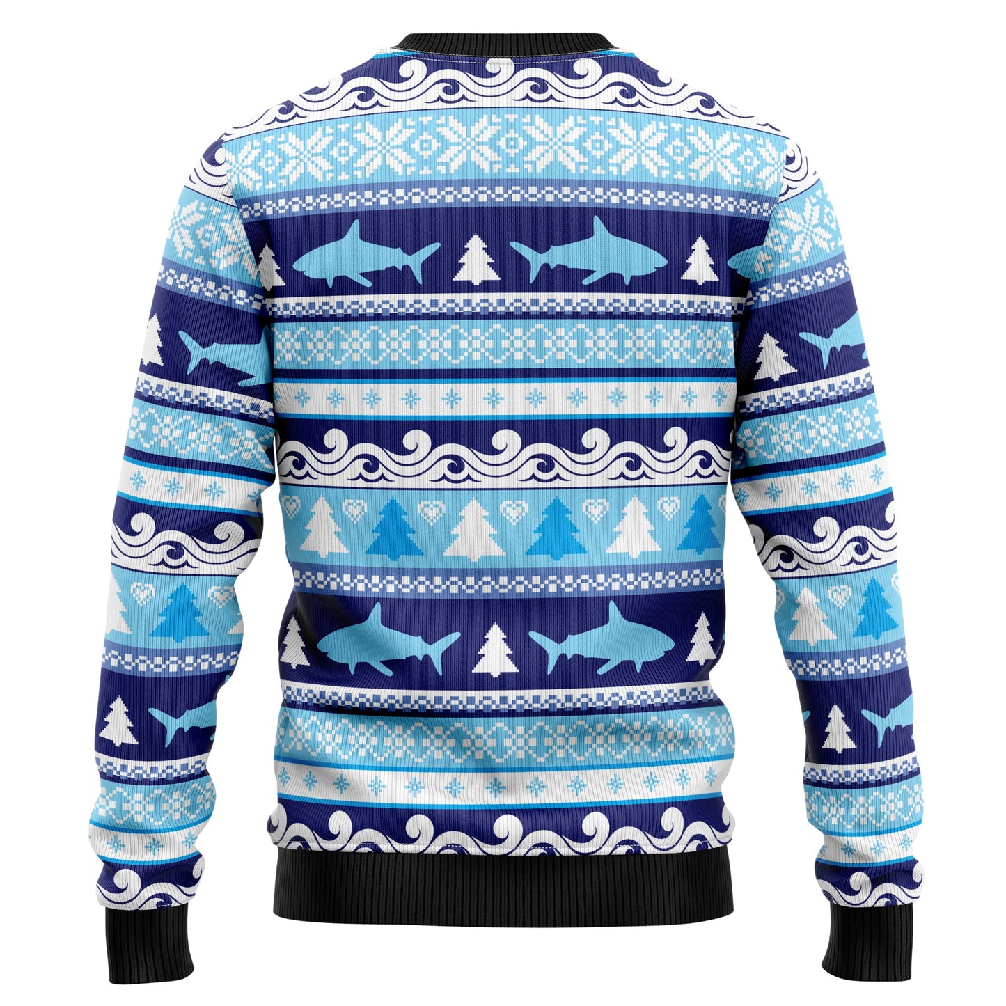 Shark Christmas Tree Ugly Christmas Sweater, Christmas Lights Shark Pine Tree Blue Ugly Sweater, Shark Lovers Christmas Crewneck Knitted Ugly Sweater