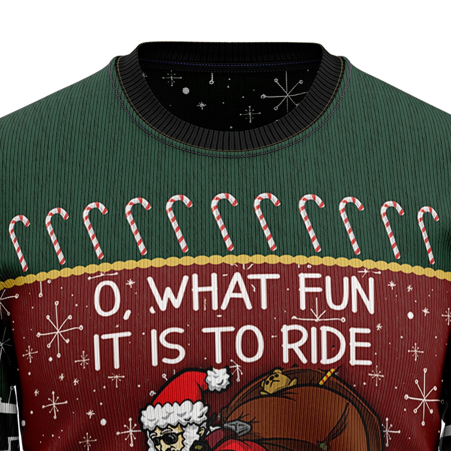 O What Fun It Is To Ride Santa Cycling Ugly Christmas Sweater, Funny Santa Riding Christmas Ugly Sweater, Santa Xmas Crewneck Knitted Ugly Sweater