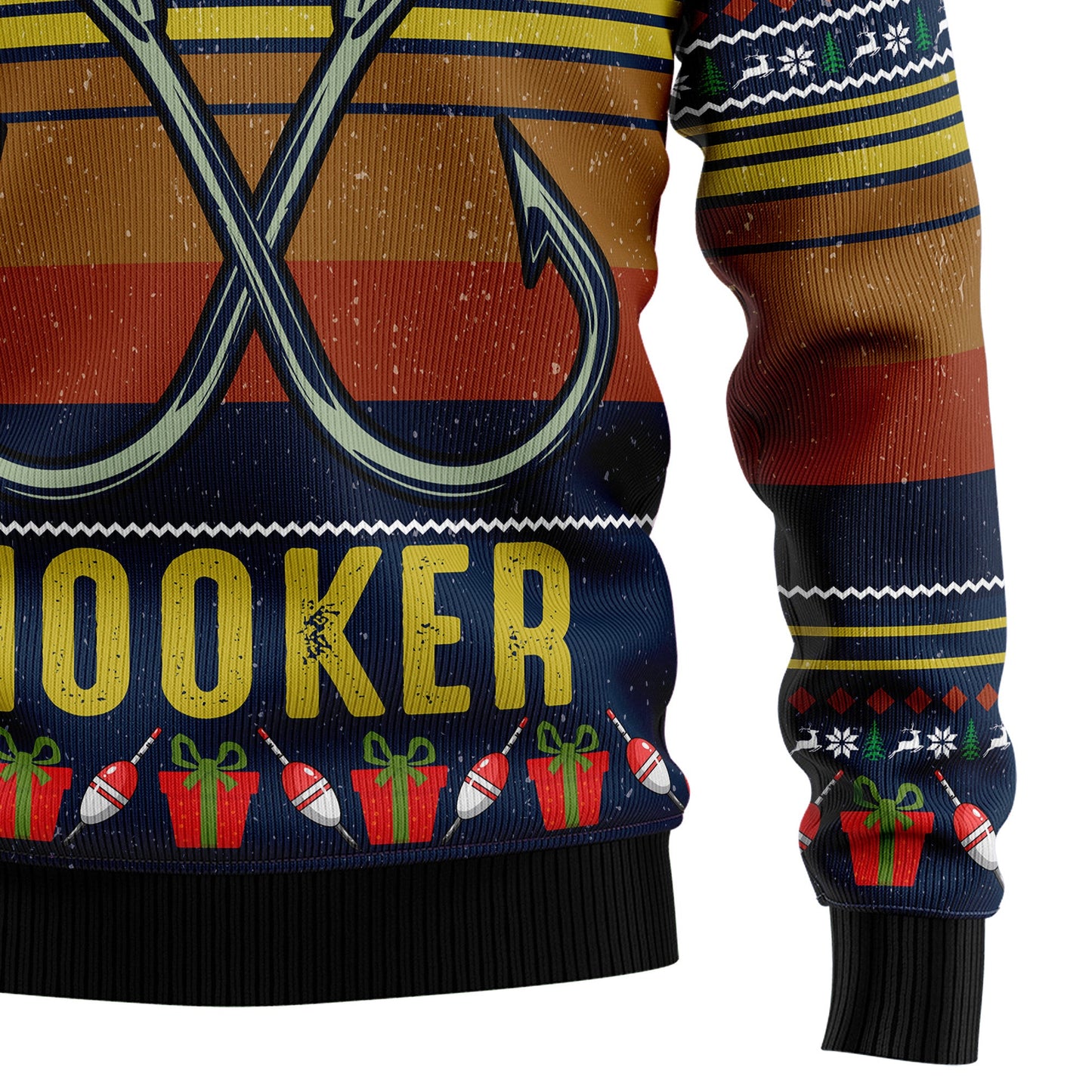 Part Time Hooker Fishing Ugly Christmas Sweater, Crossed Fishing Hook Christmas Ugly Sweaters, Fishing Lovers Christmas Crewneck Knitted Ugly Sweater