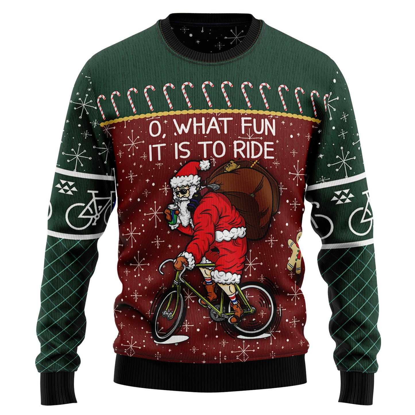 O What Fun It Is To Ride Santa Cycling Ugly Christmas Sweater, Funny Santa Riding Christmas Ugly Sweater, Santa Xmas Crewneck Knitted Ugly Sweater