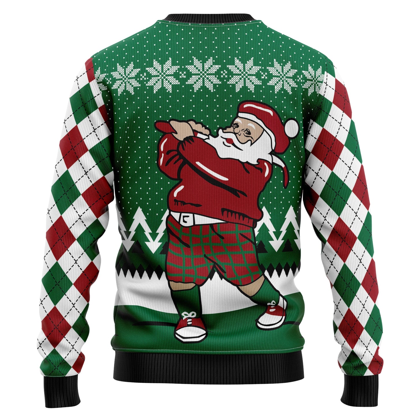 Golfer Santa Ugly Christmas Sweater For Men Women, Santa Love Golfing Snowflake Green Ugly Sweater, Xmas All-over Print Crewneck Knitted Ugly Sweater