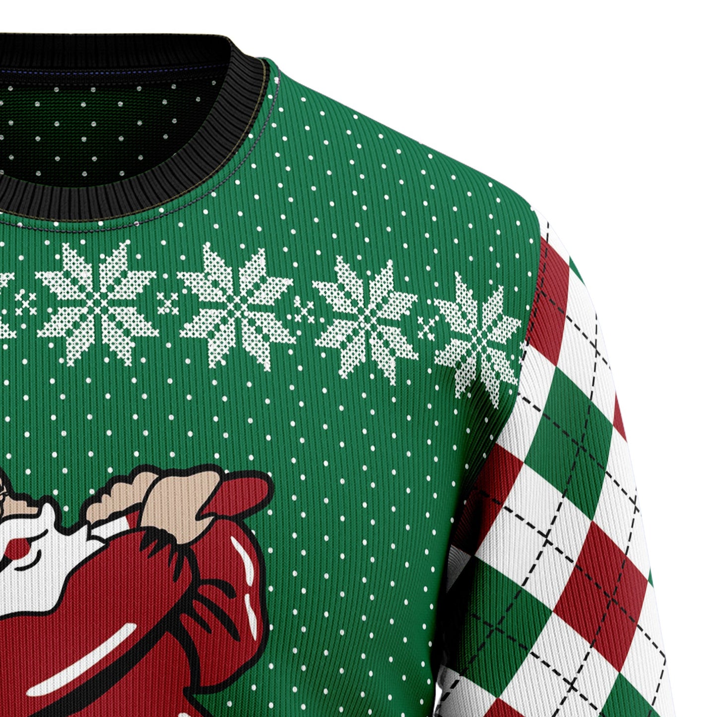 Golfer Santa Ugly Christmas Sweater For Men Women, Santa Love Golfing Snowflake Green Ugly Sweater, Xmas All-over Print Crewneck Knitted Ugly Sweater