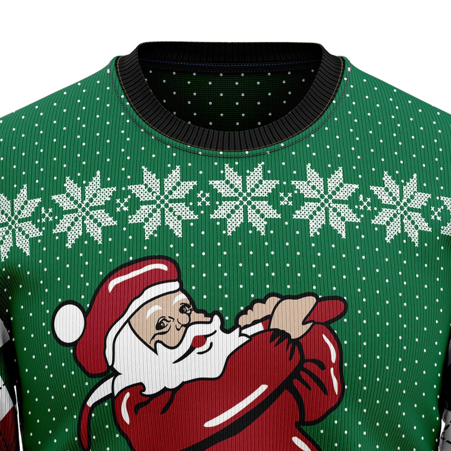 Golfer Santa Ugly Christmas Sweater For Men Women, Santa Love Golfing Snowflake Green Ugly Sweater, Xmas All-over Print Crewneck Knitted Ugly Sweater