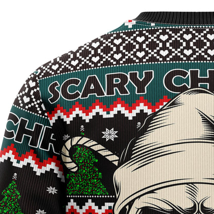 Scary Christmas Yo Ho Ho Skull Ugly Christmas Sweater, Santa Skull Christmas Pattern Aop Ugly Sweater, Xmas Skull Crewneck Knitted Ugly Sweater