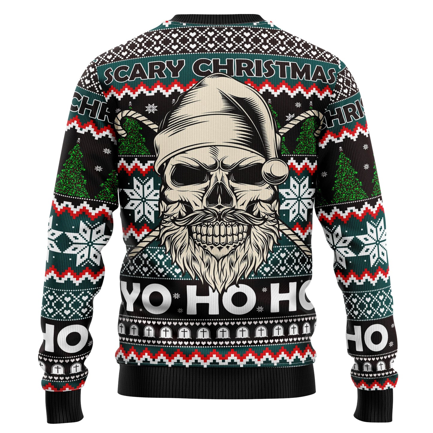 Scary Christmas Yo Ho Ho Skull Ugly Christmas Sweater, Santa Skull Christmas Pattern Aop Ugly Sweater, Xmas Skull Crewneck Knitted Ugly Sweater