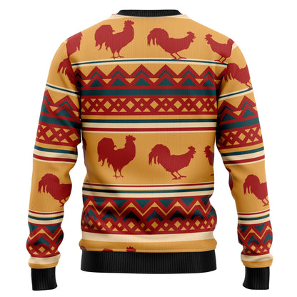 Amazing Chicken Vintage Ugly Christmas Sweater, Rooster All-over Printed Christmas Ugly Sweater, Rooster Chicken Crewneck Knitted Ugly Sweater