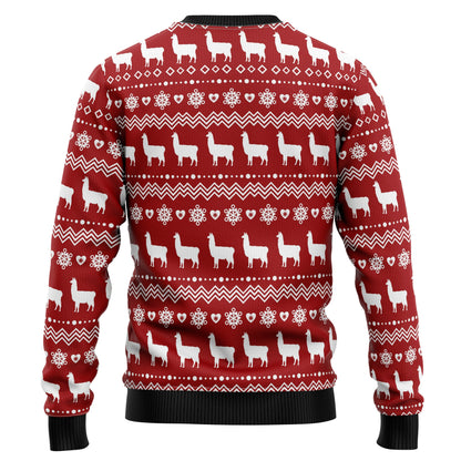 La La La Llama Ugly Christmas Sweater, Funny Llama Singing Christmas Red Ugly Sweater, Llama All-over Print Xmas Crewneck Knitted Ugly Sweater