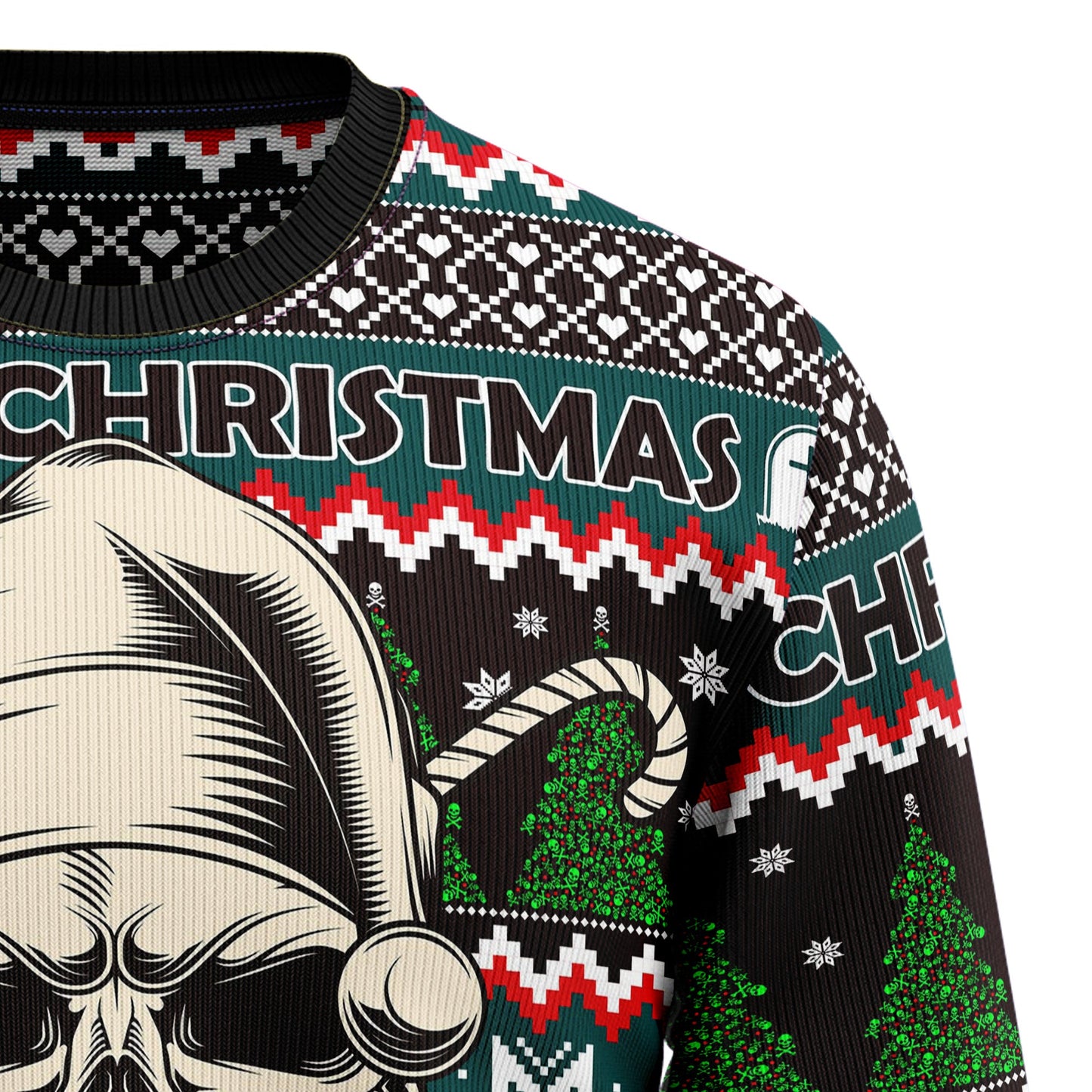 Scary Christmas Yo Ho Ho Skull Ugly Christmas Sweater, Santa Skull Christmas Pattern Aop Ugly Sweater, Xmas Skull Crewneck Knitted Ugly Sweater