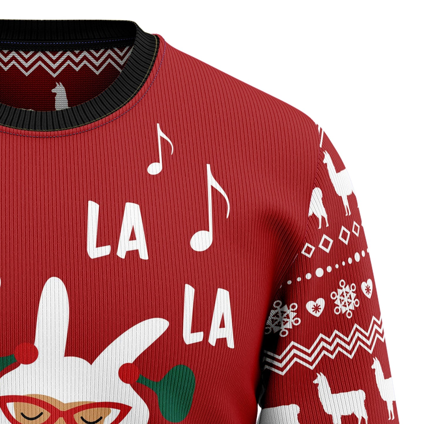 La La La Llama Ugly Christmas Sweater, Funny Llama Singing Christmas Red Ugly Sweater, Llama All-over Print Xmas Crewneck Knitted Ugly Sweater