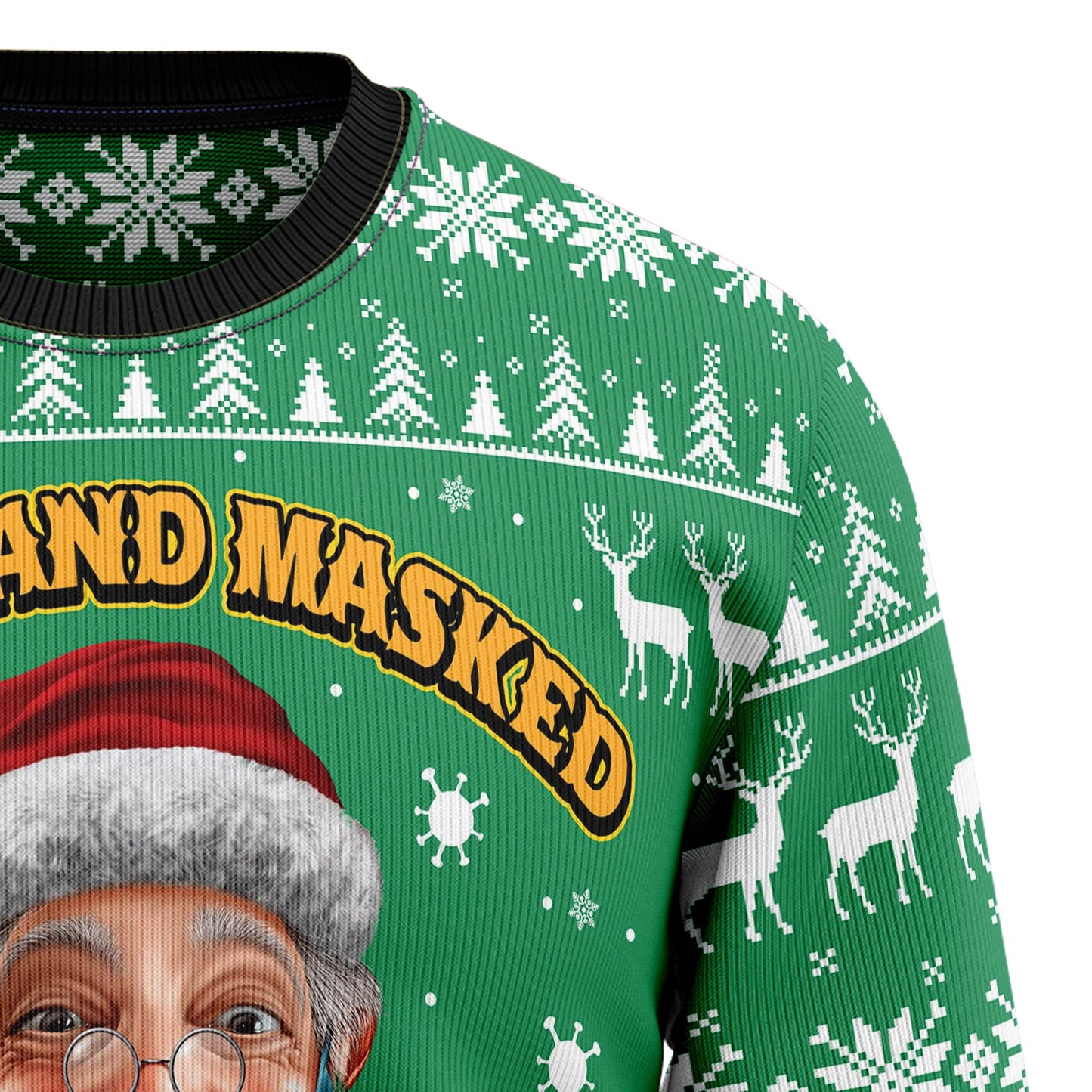 Merry And Masked Christmas 2021 Ugly Sweater, Santa Wearing Face Mask 3d Print Ugly Sweater,funny Social Distancing Crewneck Knitted Ugly Sweater