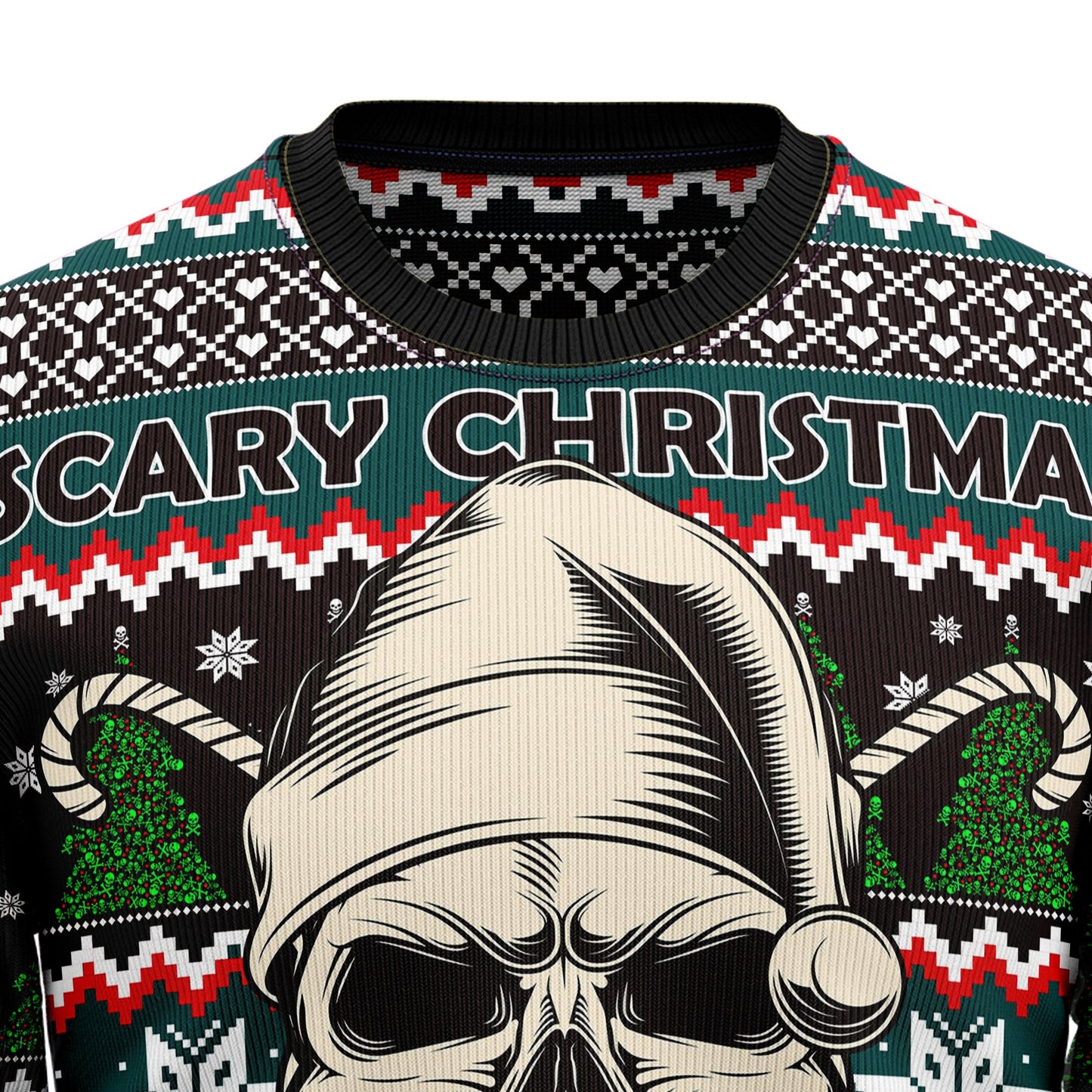 Scary Christmas Yo Ho Ho Skull Ugly Christmas Sweater, Santa Skull Christmas Pattern Aop Ugly Sweater, Xmas Skull Crewneck Knitted Ugly Sweater