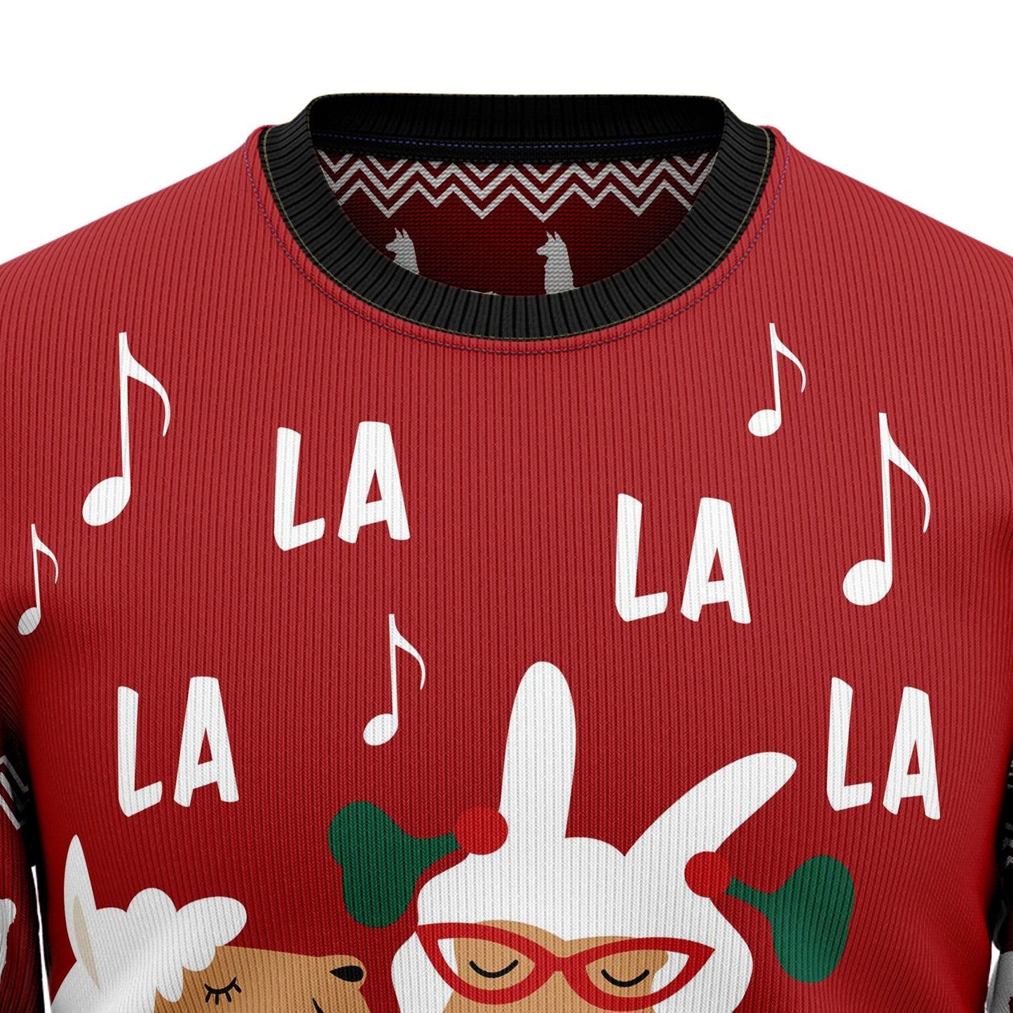 La La La Llama Ugly Christmas Sweater, Funny Llama Singing Christmas Red Ugly Sweater, Llama All-over Print Xmas Crewneck Knitted Ugly Sweater