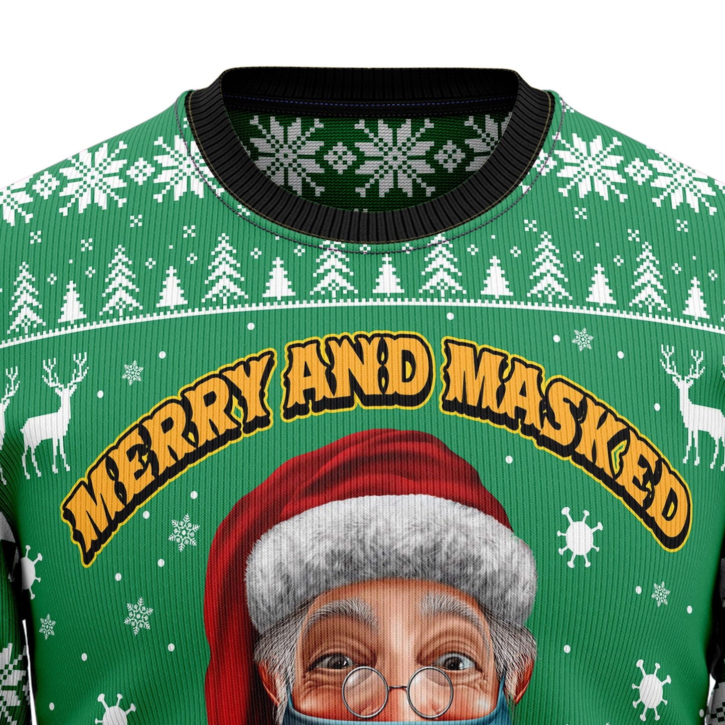 Merry And Masked Christmas 2021 Ugly Sweater, Santa Wearing Face Mask 3d Print Ugly Sweater,funny Social Distancing Crewneck Knitted Ugly Sweater