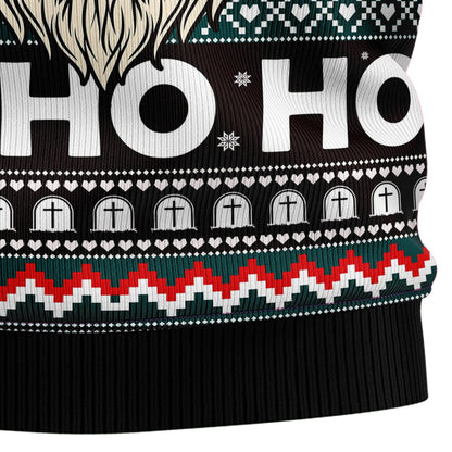 Scary Christmas Yo Ho Ho Skull Ugly Christmas Sweater, Santa Skull Christmas Pattern Aop Ugly Sweater, Xmas Skull Crewneck Knitted Ugly Sweater