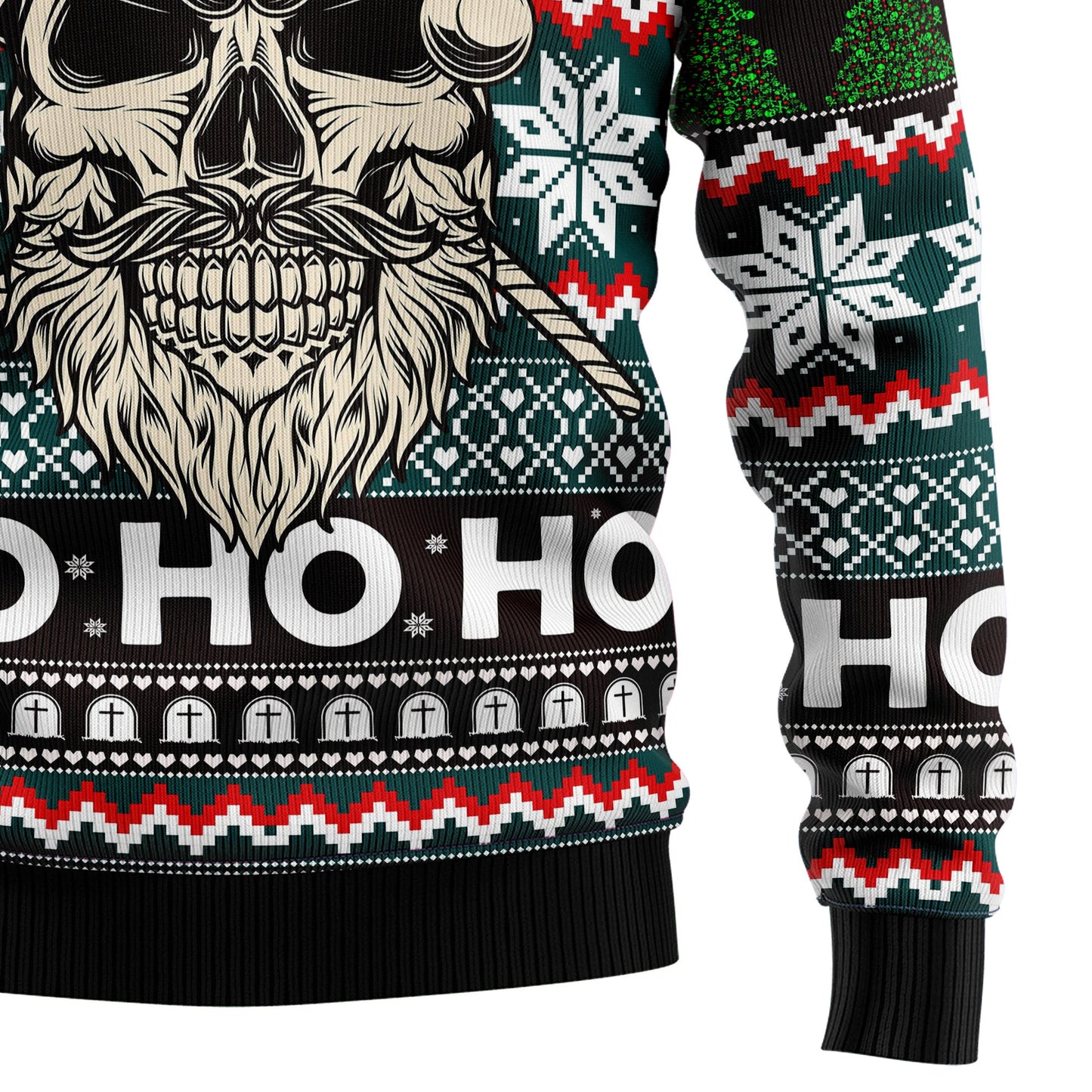 Scary Christmas Yo Ho Ho Skull Ugly Christmas Sweater, Santa Skull Christmas Pattern Aop Ugly Sweater, Xmas Skull Crewneck Knitted Ugly Sweater