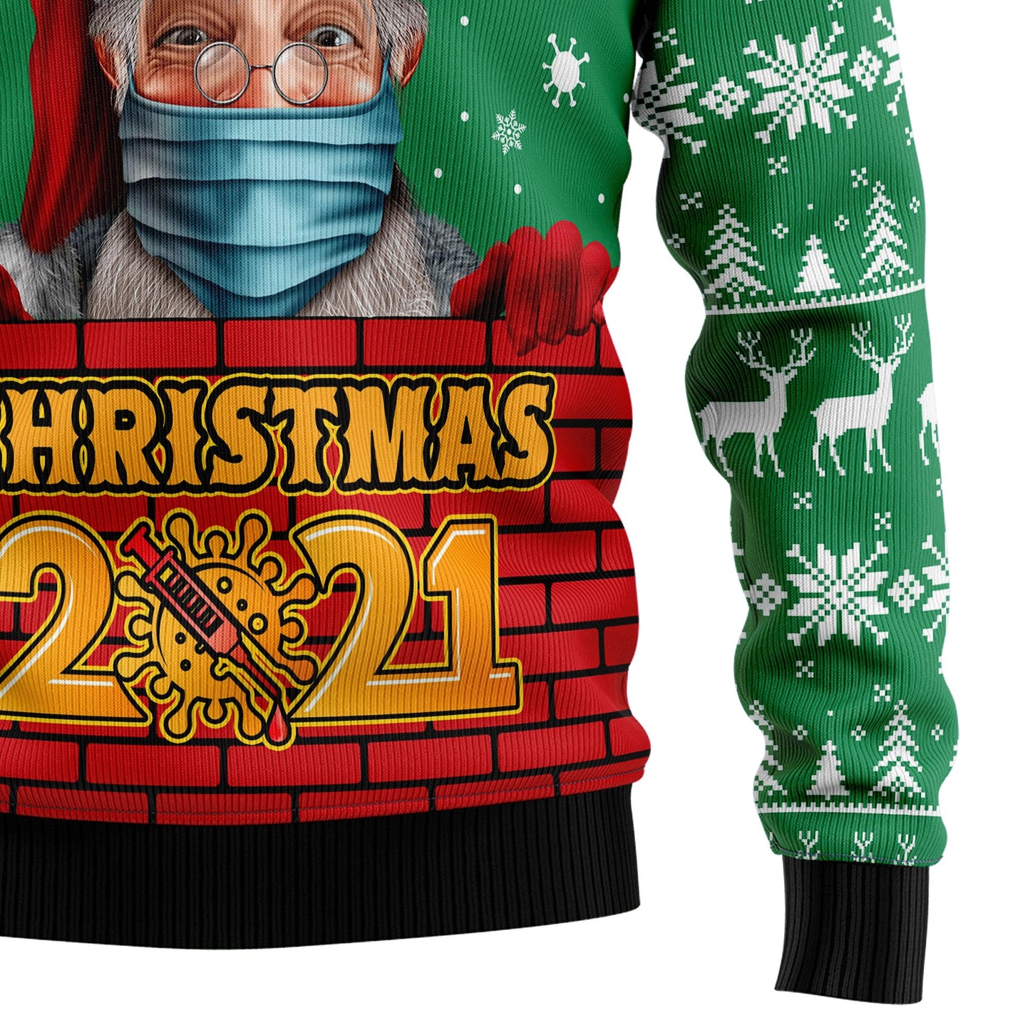 Merry And Masked Christmas 2021 Ugly Sweater, Santa Wearing Face Mask 3d Print Ugly Sweater,funny Social Distancing Crewneck Knitted Ugly Sweater