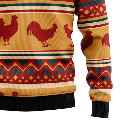 Amazing Chicken Vintage Ugly Christmas Sweater, Rooster All-over Printed Christmas Ugly Sweater, Rooster Chicken Crewneck Knitted Ugly Sweater